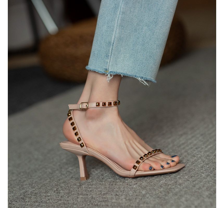 Strap Studded Sandals Ankle Stiletto
