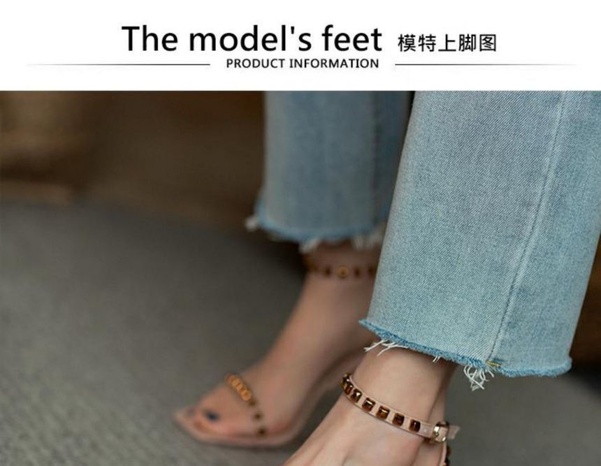 Strap Studded Sandals Ankle Stiletto