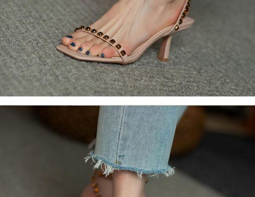 Strap Studded Sandals Ankle Stiletto