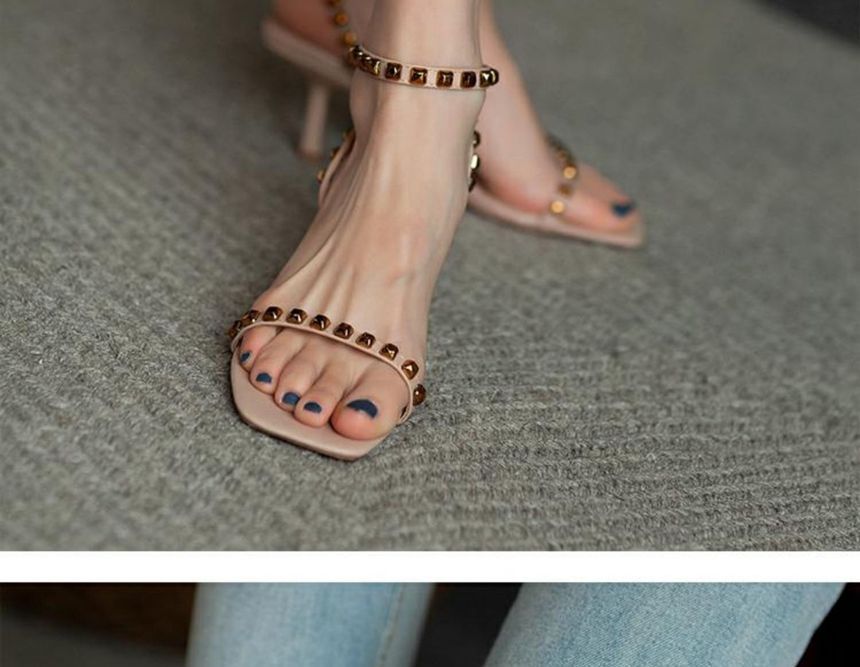 Strap Studded Sandals Ankle Stiletto