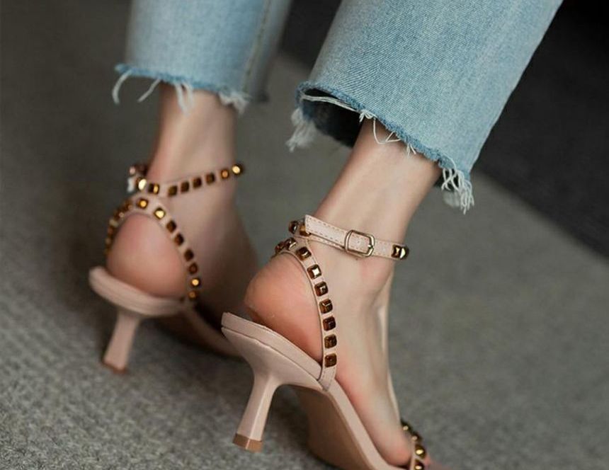 Strap Studded Sandals Ankle Stiletto