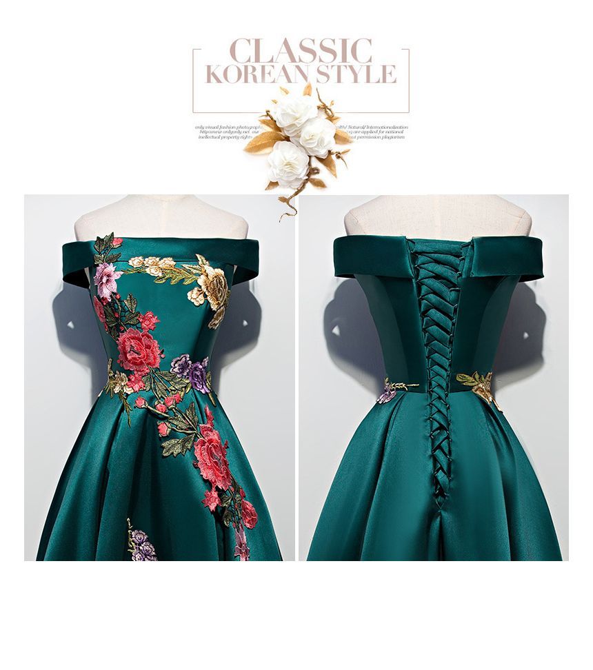 / Gown Dress Off-Shoulder A-Line Embroidered Evening Cocktail