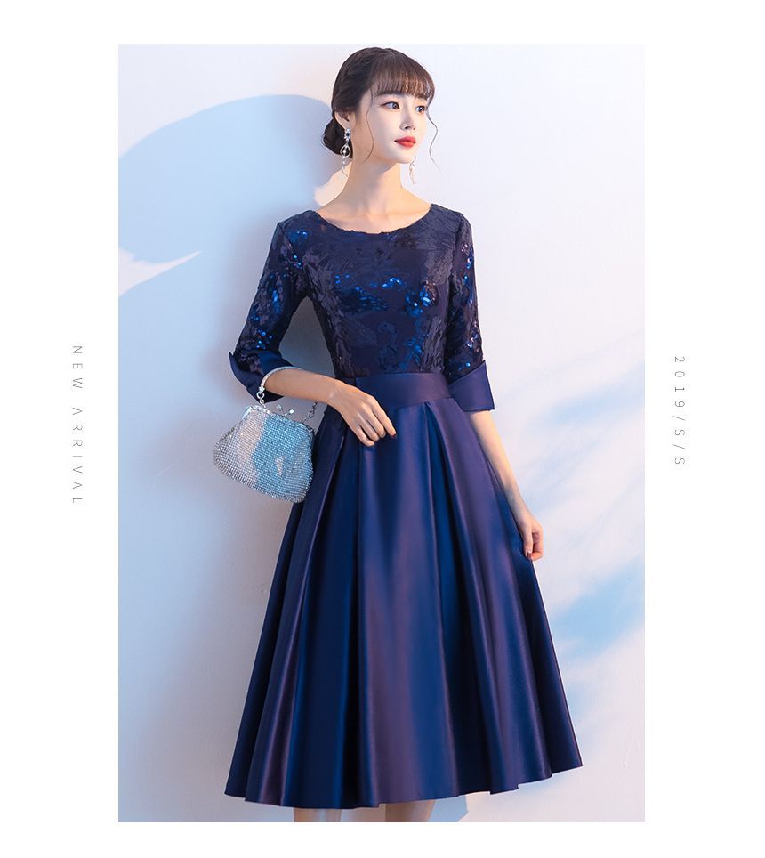Dress / Gown Cocktail A-Line Evening Elbow-Sleeve