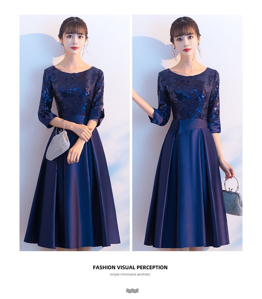 Dress / Gown Cocktail A-Line Evening Elbow-Sleeve