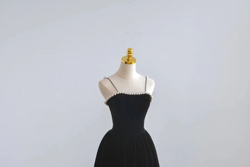 Pearl Spaghetti-Strap Faux Gown A-Line Evening