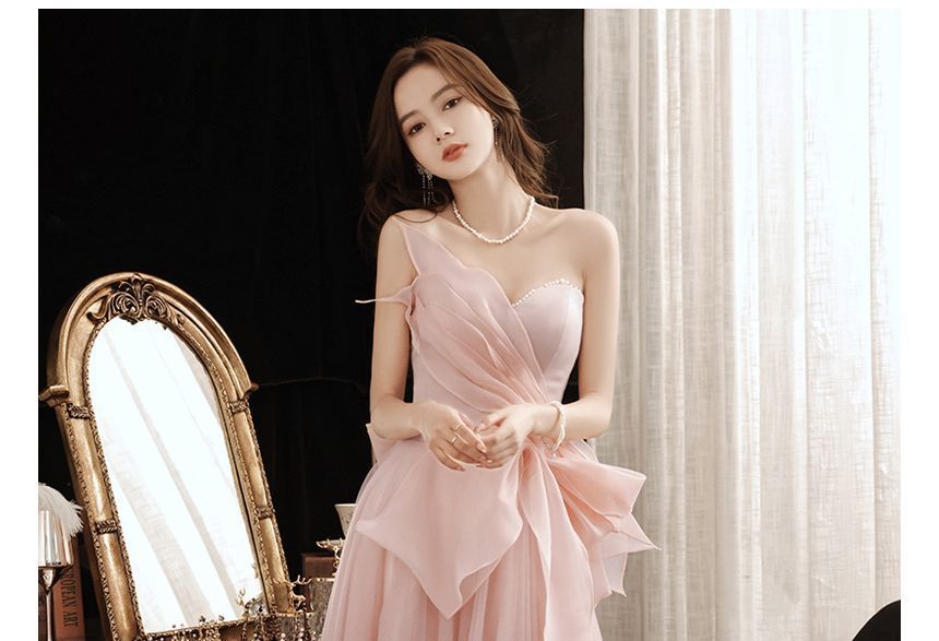 Gown Evening Mesh A-Line Strapless