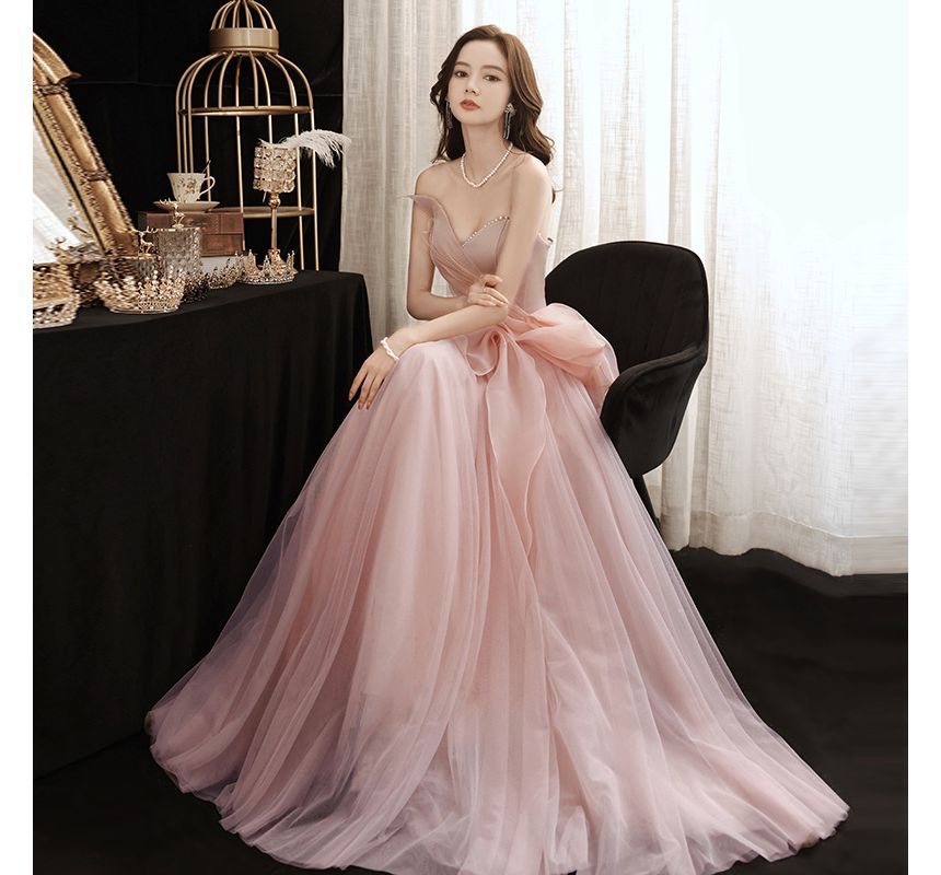 Gown Evening Mesh A-Line Strapless