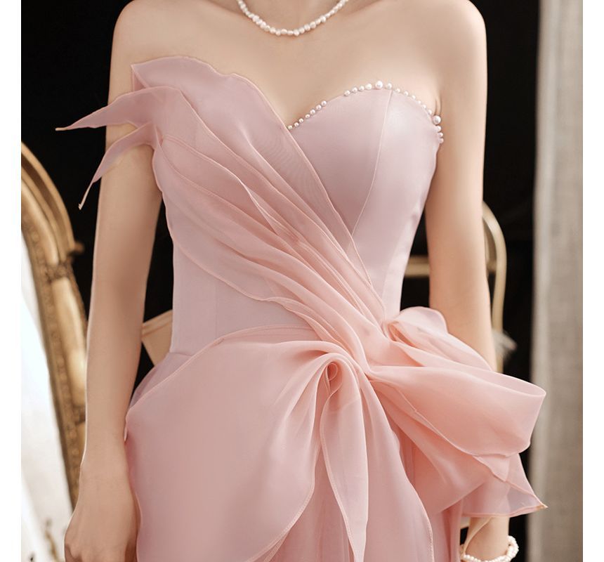 Gown Evening Mesh A-Line Strapless