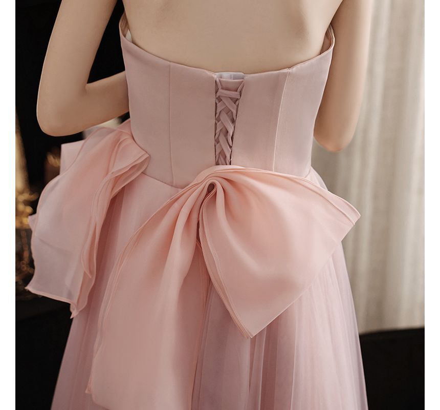 Gown Evening Mesh A-Line Strapless