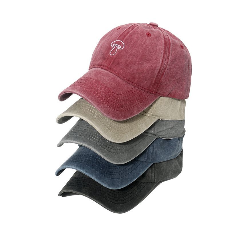 Denim Bucket Embroidered Mushroom Hat