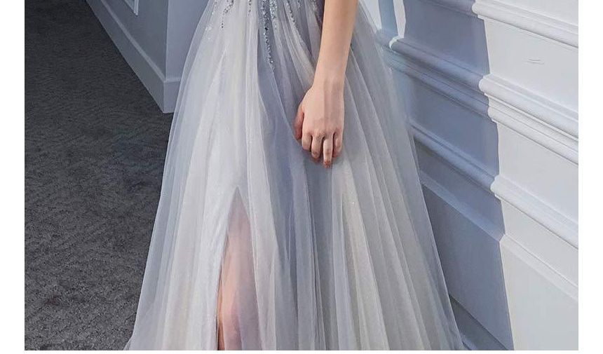 Evening Gown A-Line Glitter V-Neck