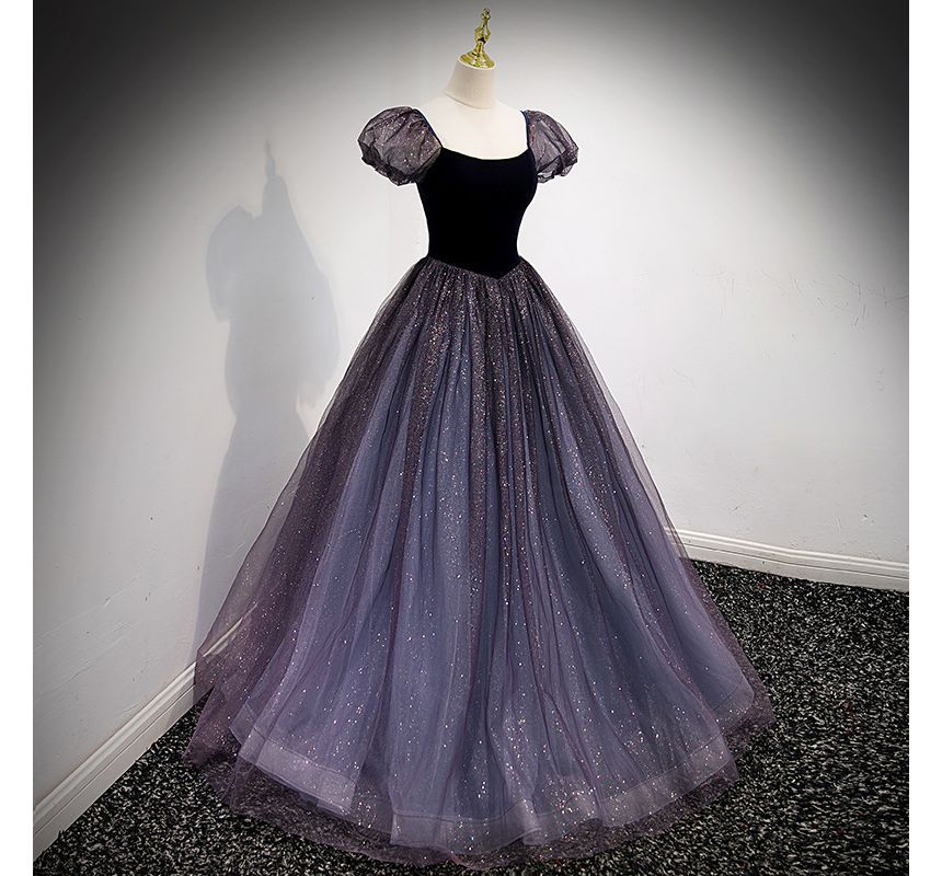 Evening Glitter Gown Square-Neck A-Line