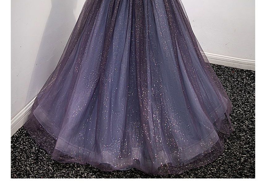 Evening Glitter Gown Square-Neck A-Line