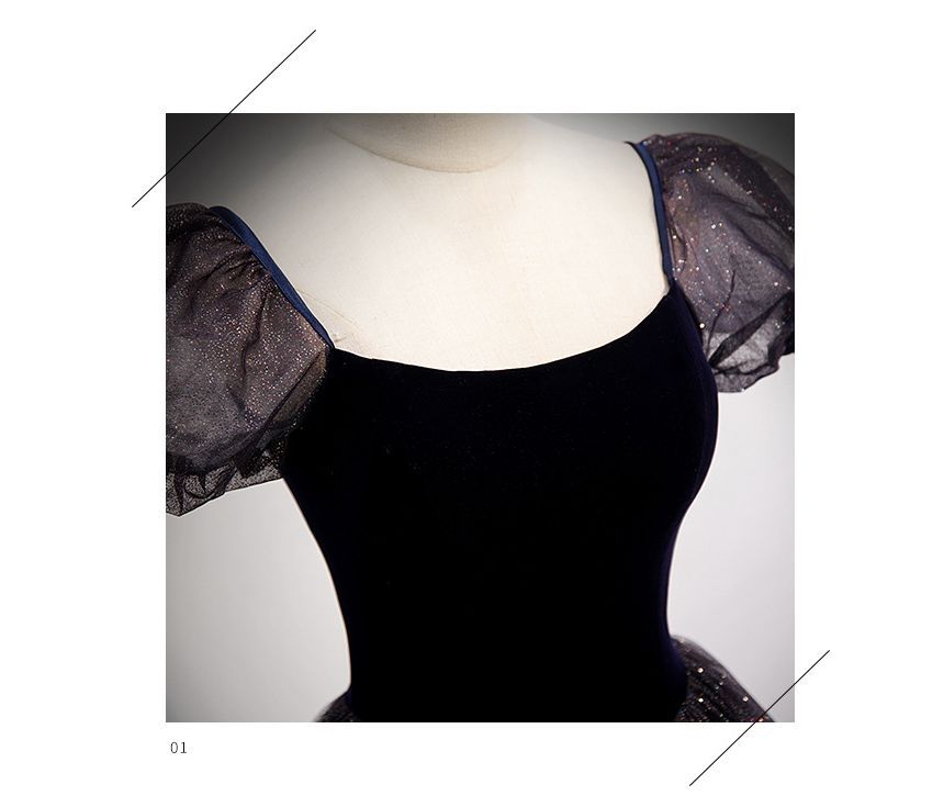 Evening Glitter Gown Square-Neck A-Line