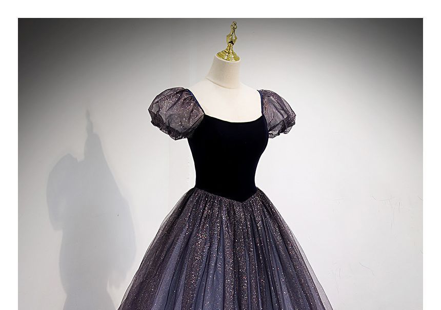 Evening Glitter Gown Square-Neck A-Line