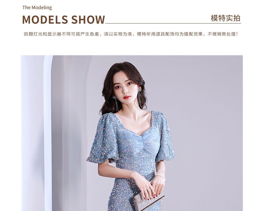 Gown Evening V-Neck Glitter Mermaid