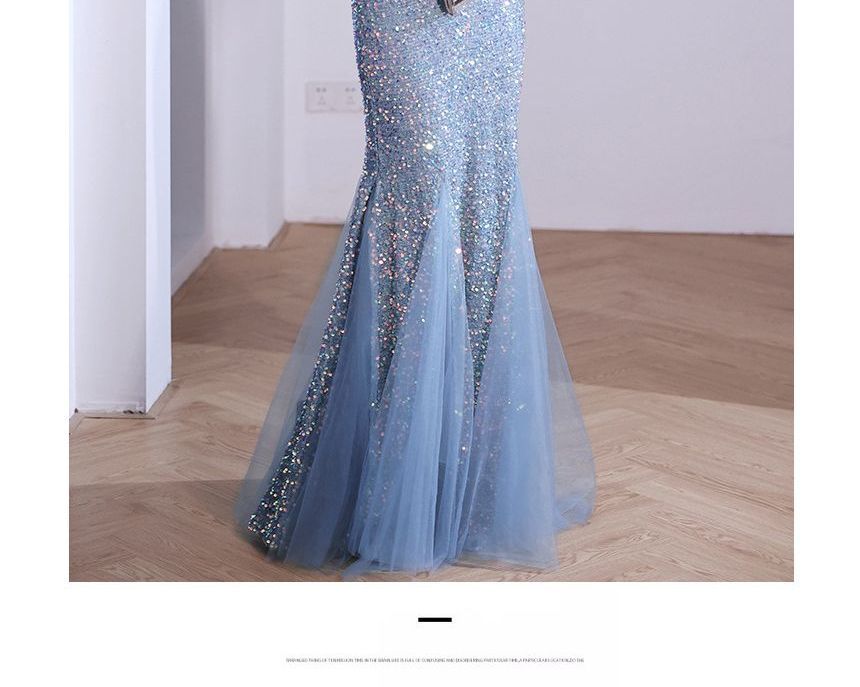 Gown Evening V-Neck Glitter Mermaid