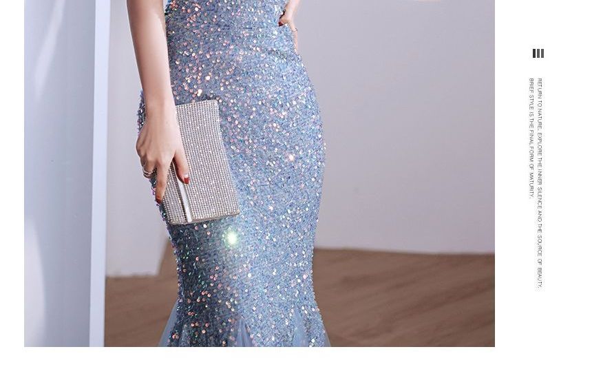 Gown Evening V-Neck Glitter Mermaid