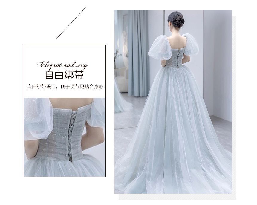 Glitter A-Line Evening Square-Neck Gown