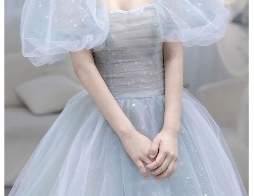 Glitter A-Line Square-Neck Gown Evening