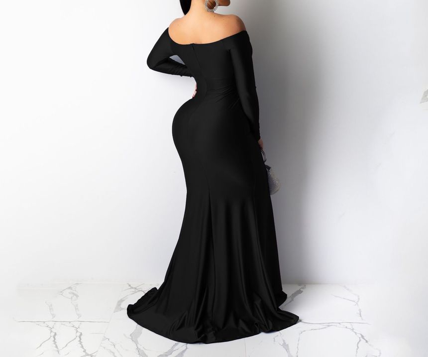 Mermaid Slit Evening Long-Sleeve Gown Off Shoulder
