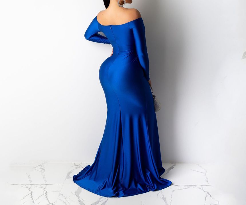 Mermaid Slit Evening Long-Sleeve Gown Off Shoulder