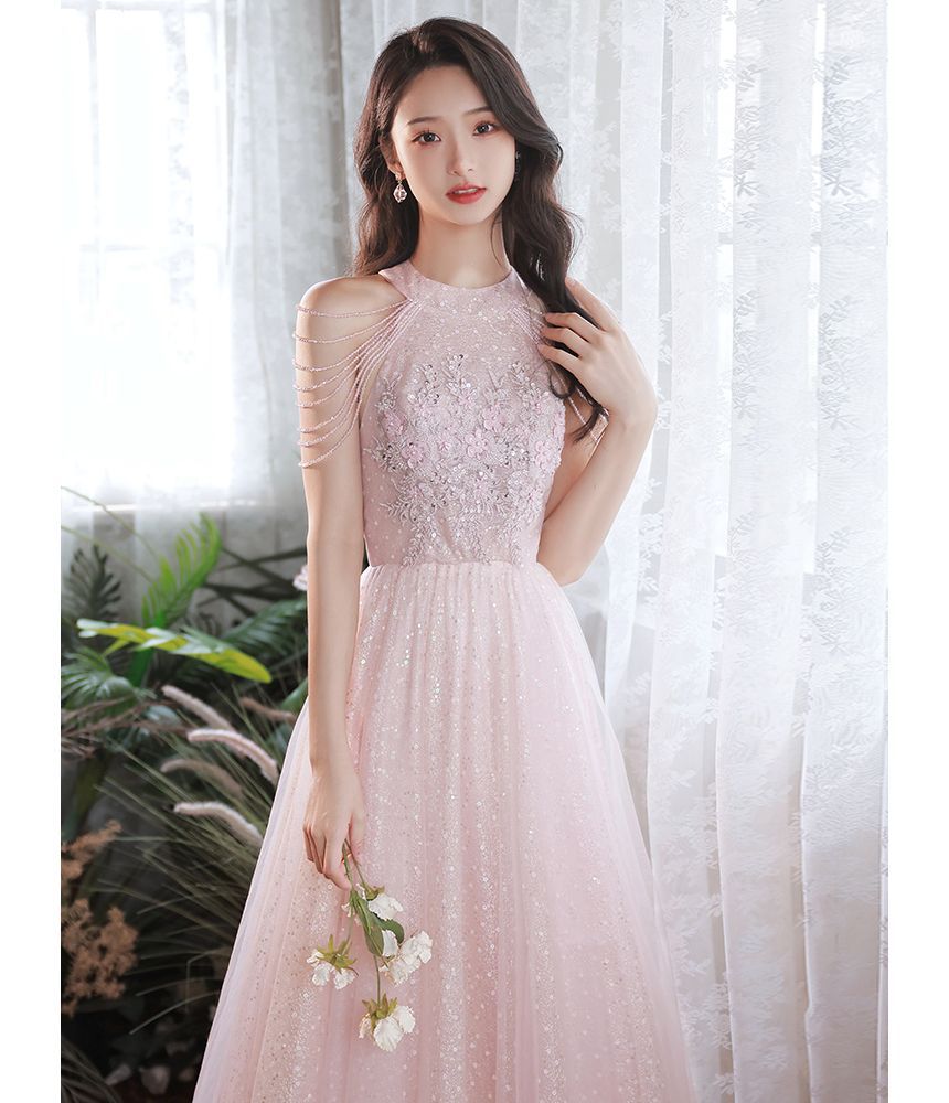 Strappy Gown Sheath Sequin Evening