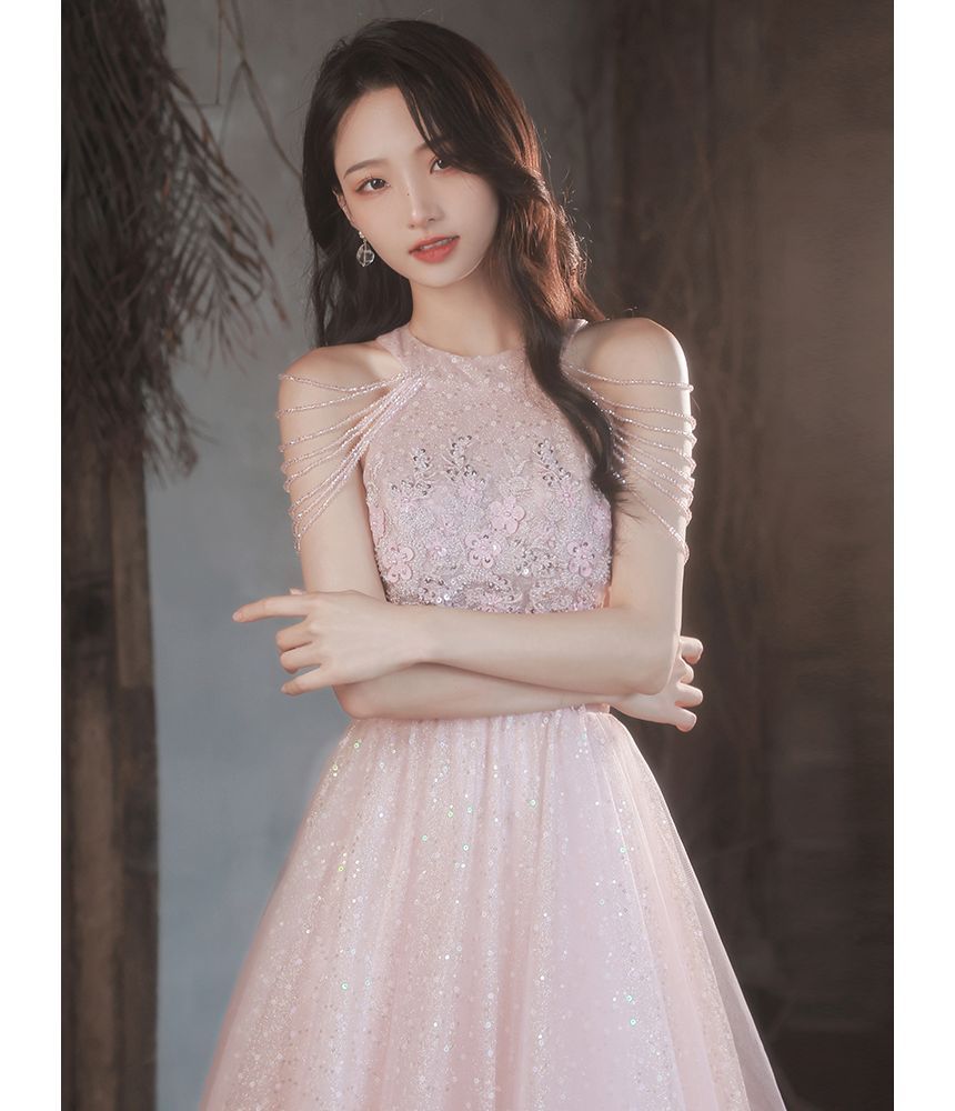 Strappy Gown Sheath Sequin Evening