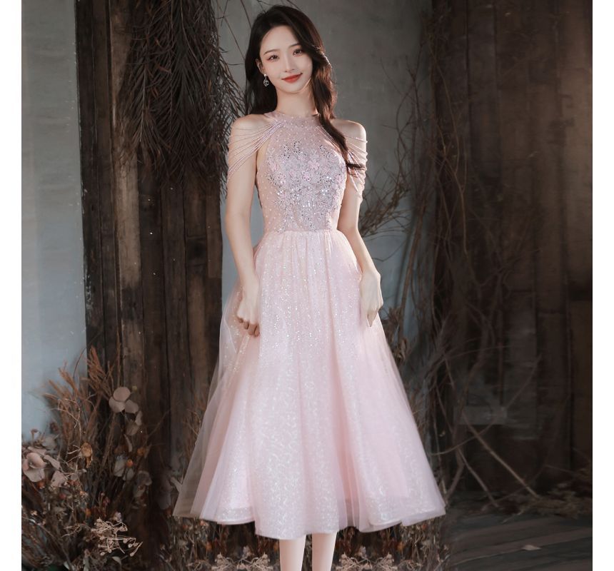 Strappy Gown Sheath Sequin Evening