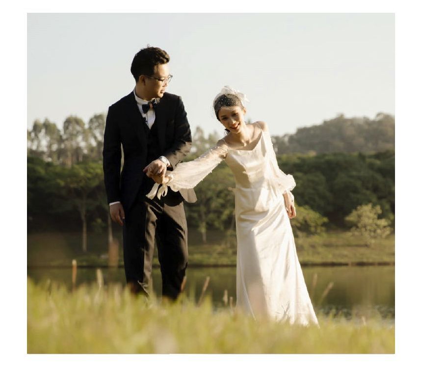 Cold-Shoulder Wedding A-Line Long-Sleeve Gown