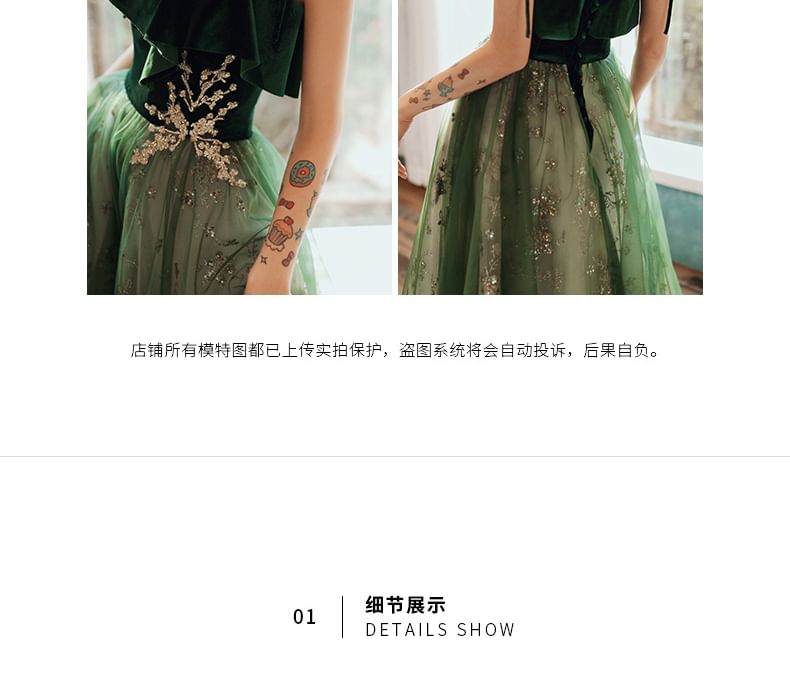 Gown Midi Sequin Evening Spaghetti-Strap A-Line