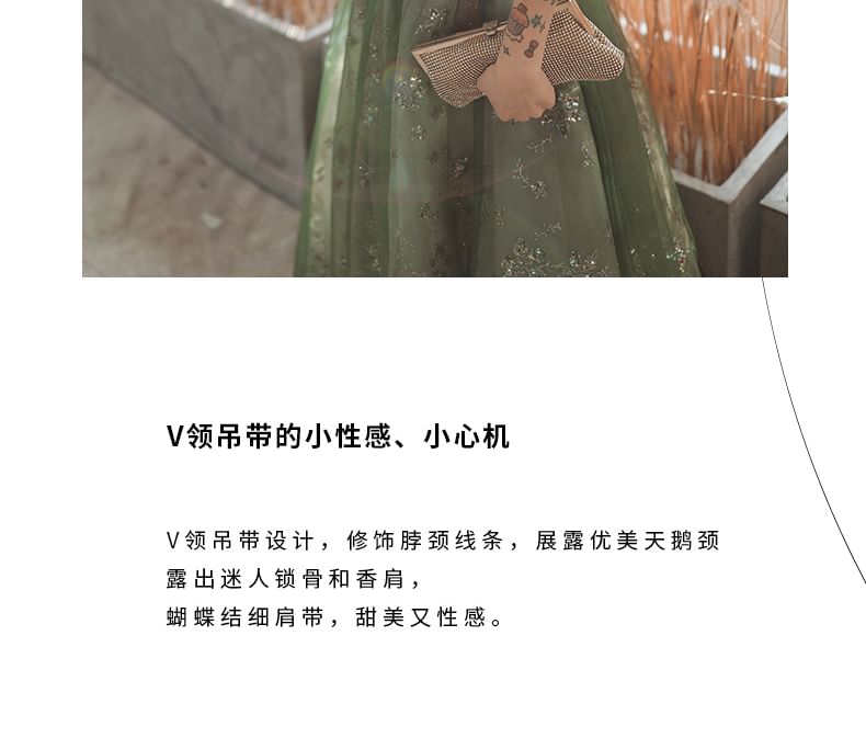 Gown Midi Sequin Evening Spaghetti-Strap A-Line