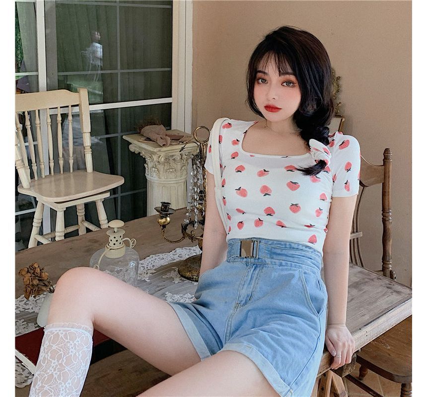 T-Shirt Print Strawberry Short-Sleeve