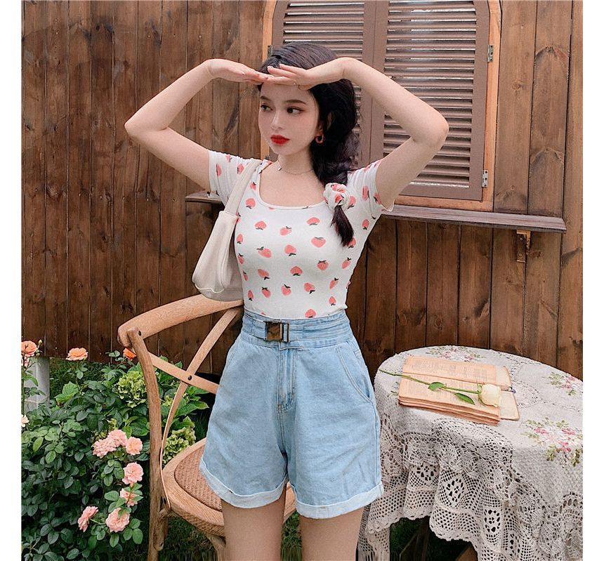 T-Shirt Print Strawberry Short-Sleeve