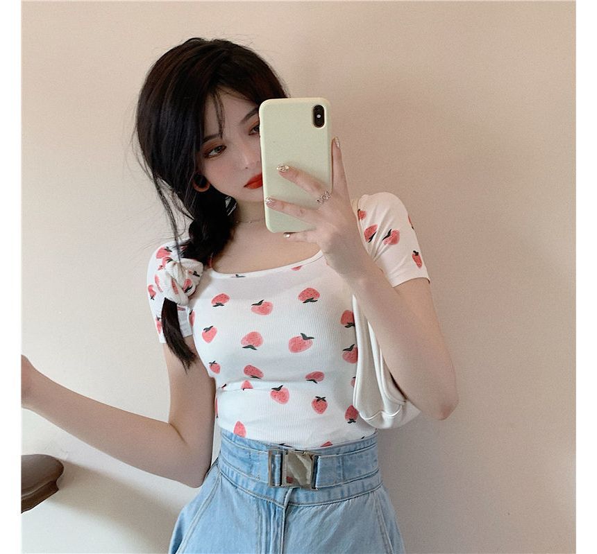 T-Shirt Print Strawberry Short-Sleeve