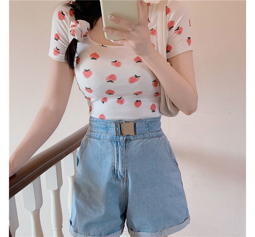 T-Shirt Print Strawberry Short-Sleeve