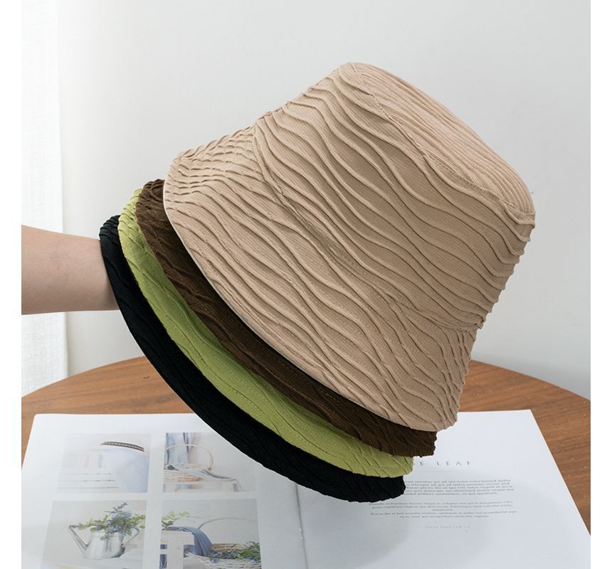 Hat Reversible Texture Plain Wavy Bucket