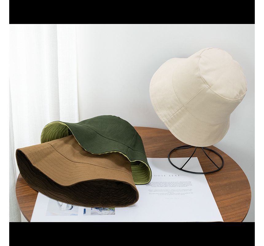 Hat Reversible Texture Plain Wavy Bucket