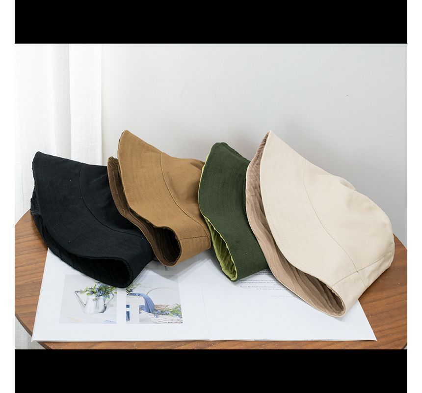 Hat Reversible Texture Plain Wavy Bucket