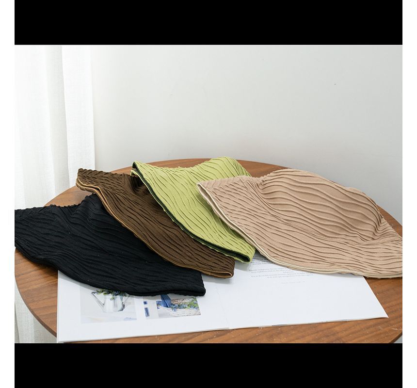 Hat Reversible Texture Plain Wavy Bucket