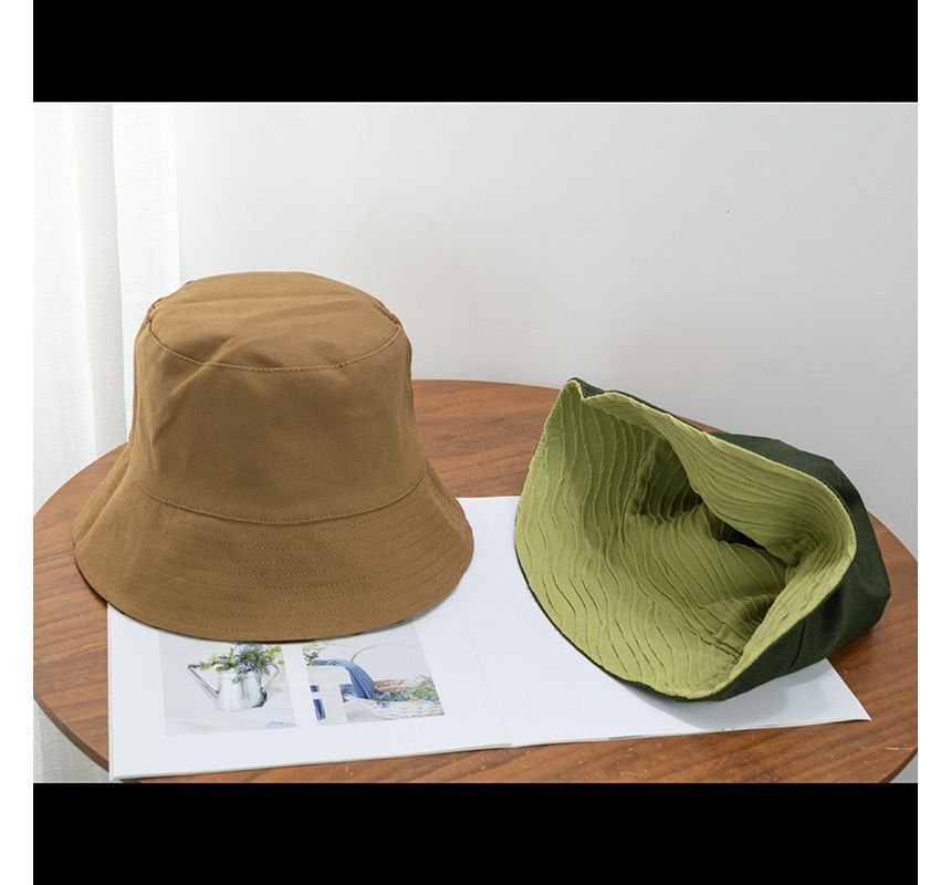 Hat Reversible Texture Plain Wavy Bucket