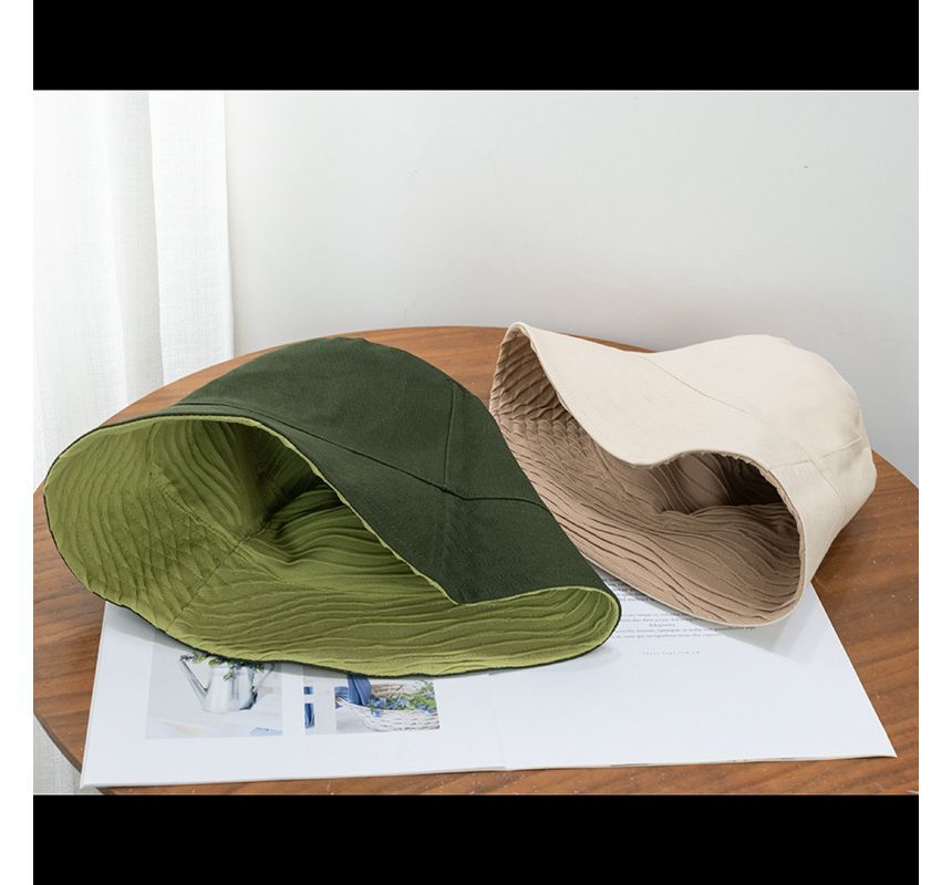 Hat Reversible Texture Plain Wavy Bucket