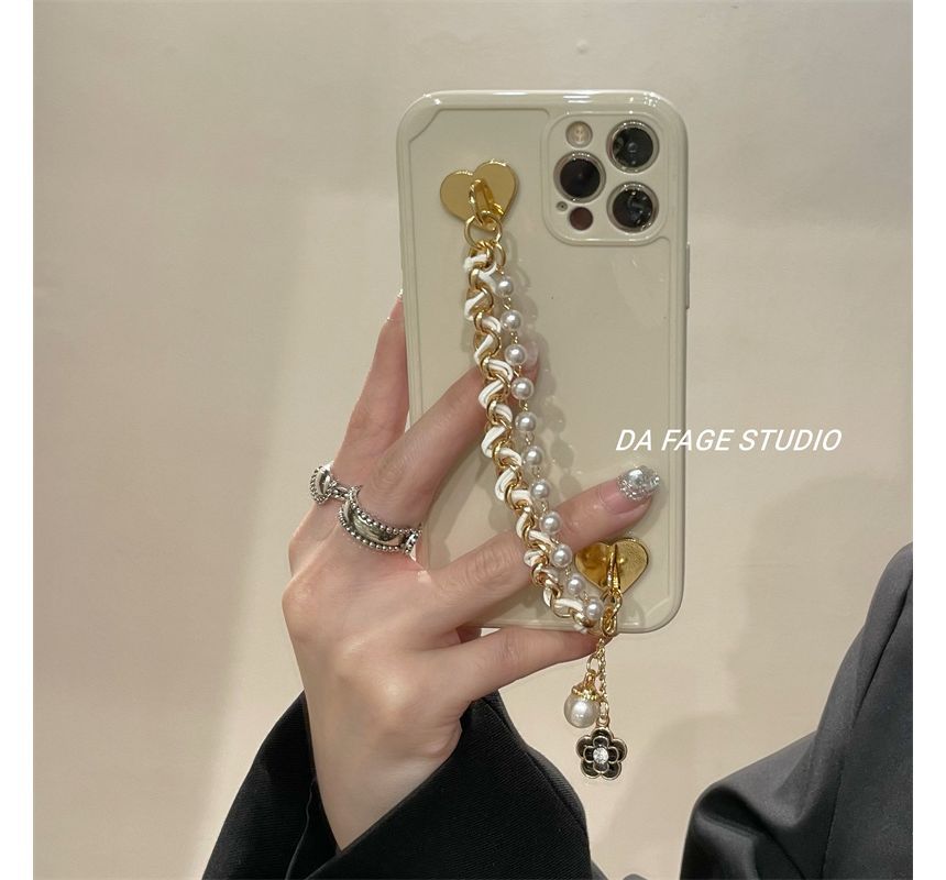 Flower Pearl Case Faux Phone Chain