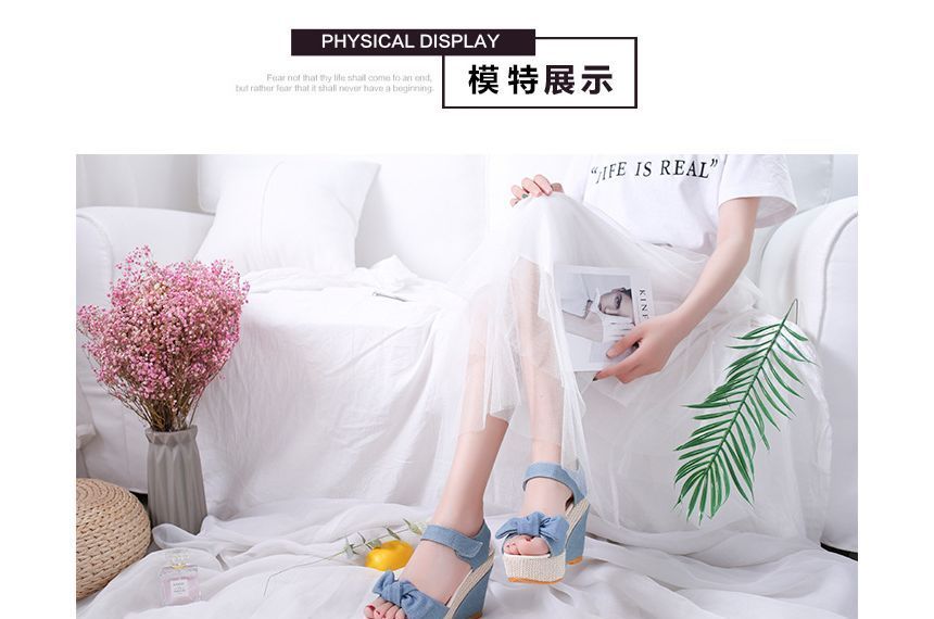 Platform Denim Wedge-Heel Sandals