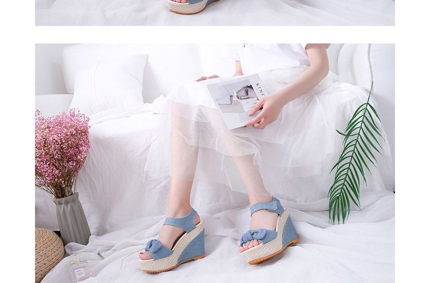Platform Denim Wedge-Heel Sandals
