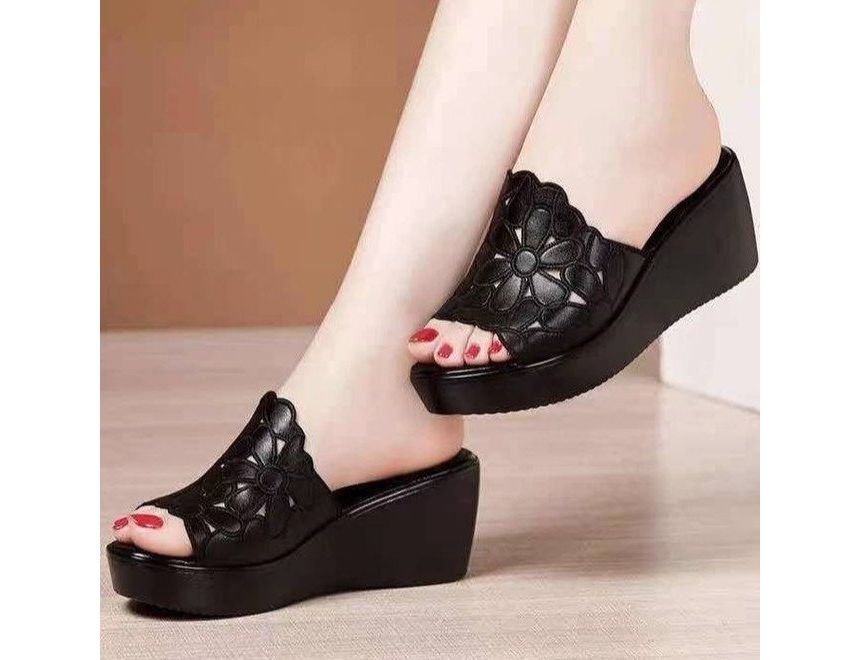 Slide Wedge-Heel Platform Sandals