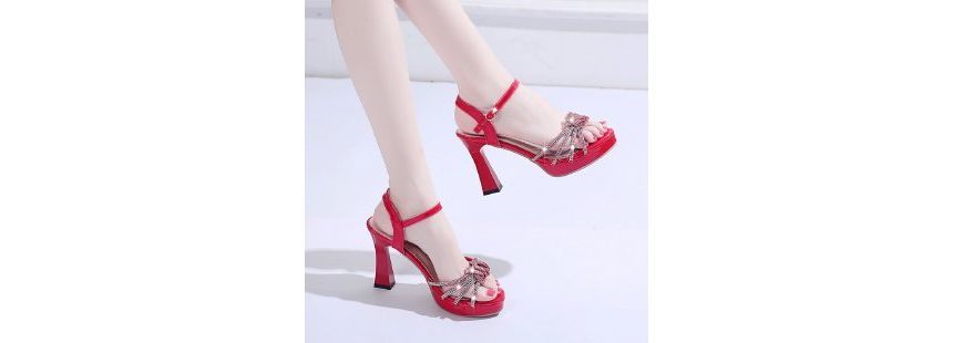 Platform Chunky-Heel Sandals Rhinestone