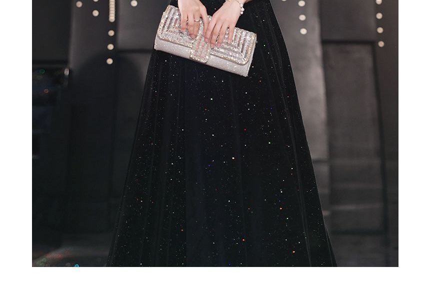 Dress Neckline (Various Prom Puff-Sleeve Designs) Glitter Beaded Trim Sweetheart