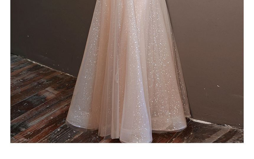 Glitter Mesh Neck (Various Dress Long-Sleeve Cocktail Designs) Embellished Square