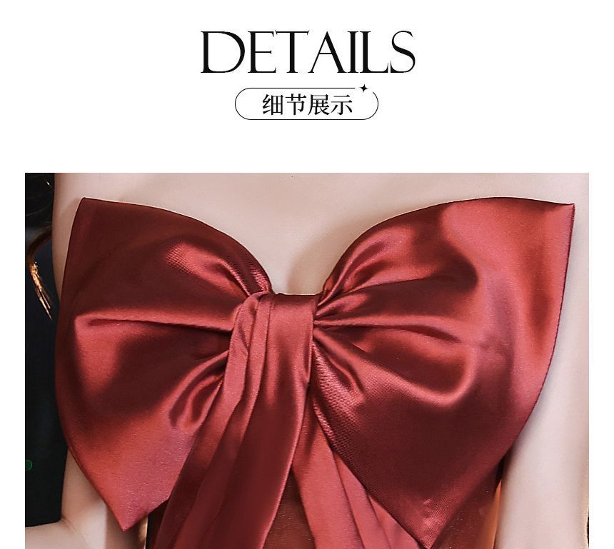 Evening Gown A-Line Bow Mesh Strapless